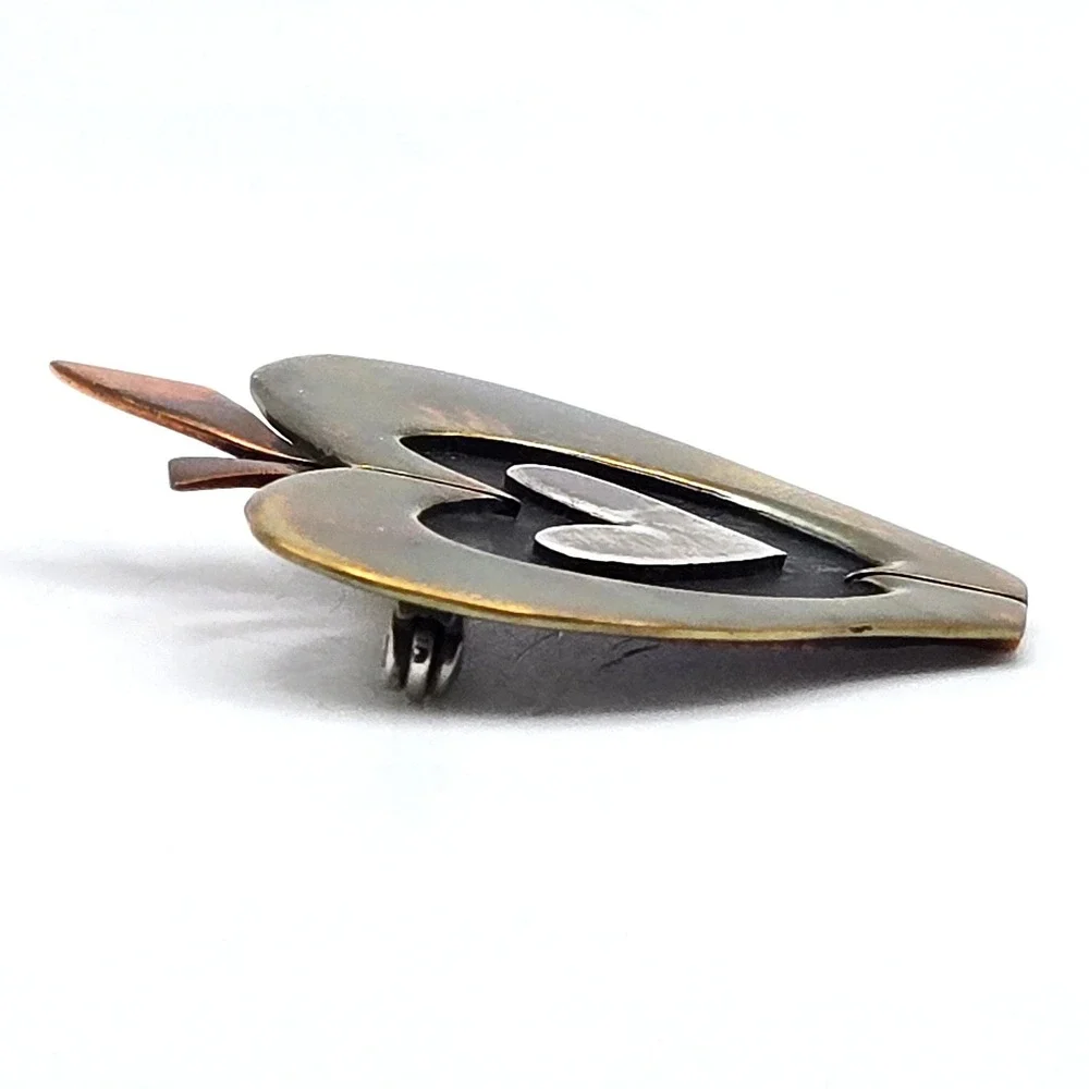 Far‎ Fetched Mixed Metal Brooch Apple Heart Sterling Silver Copper 1990s Mexico
